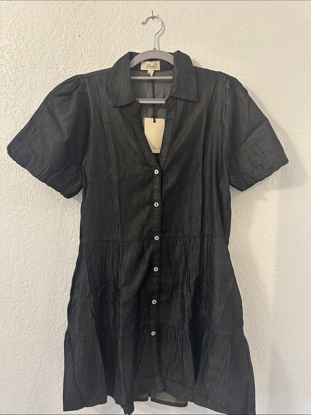 Elan Shimmery Charcoal Button-Up Shift Dress